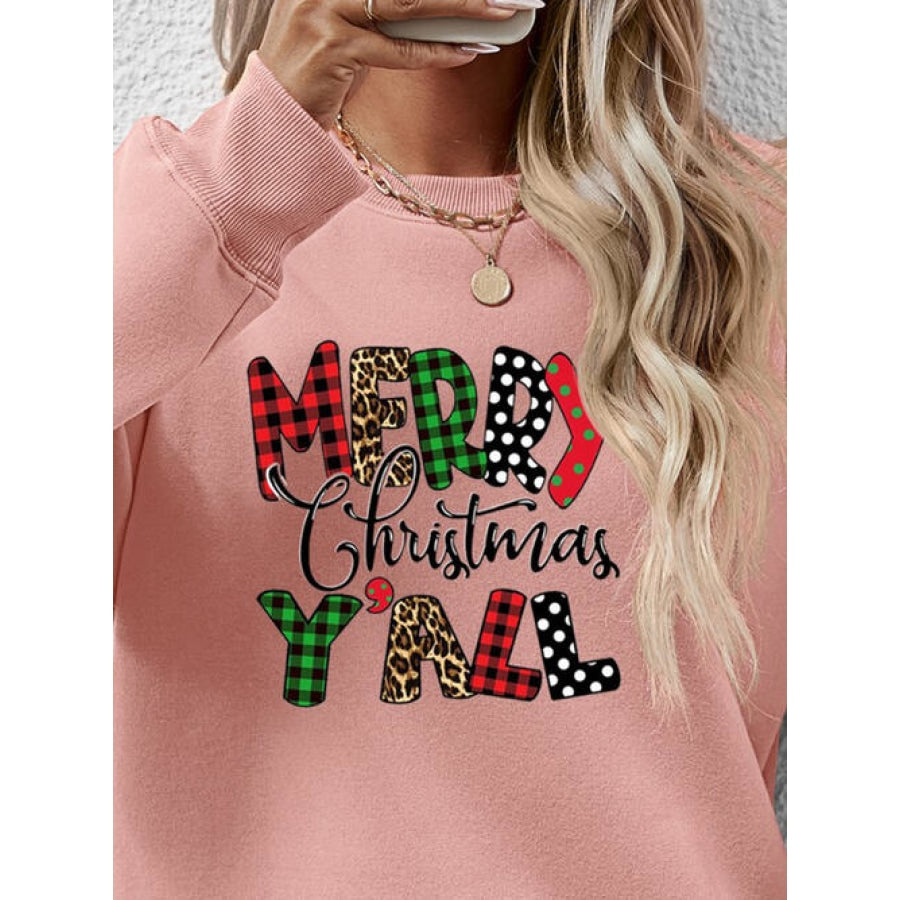 Letter Graphic Round Neck Long Sleeve Sweatshirt Clothing