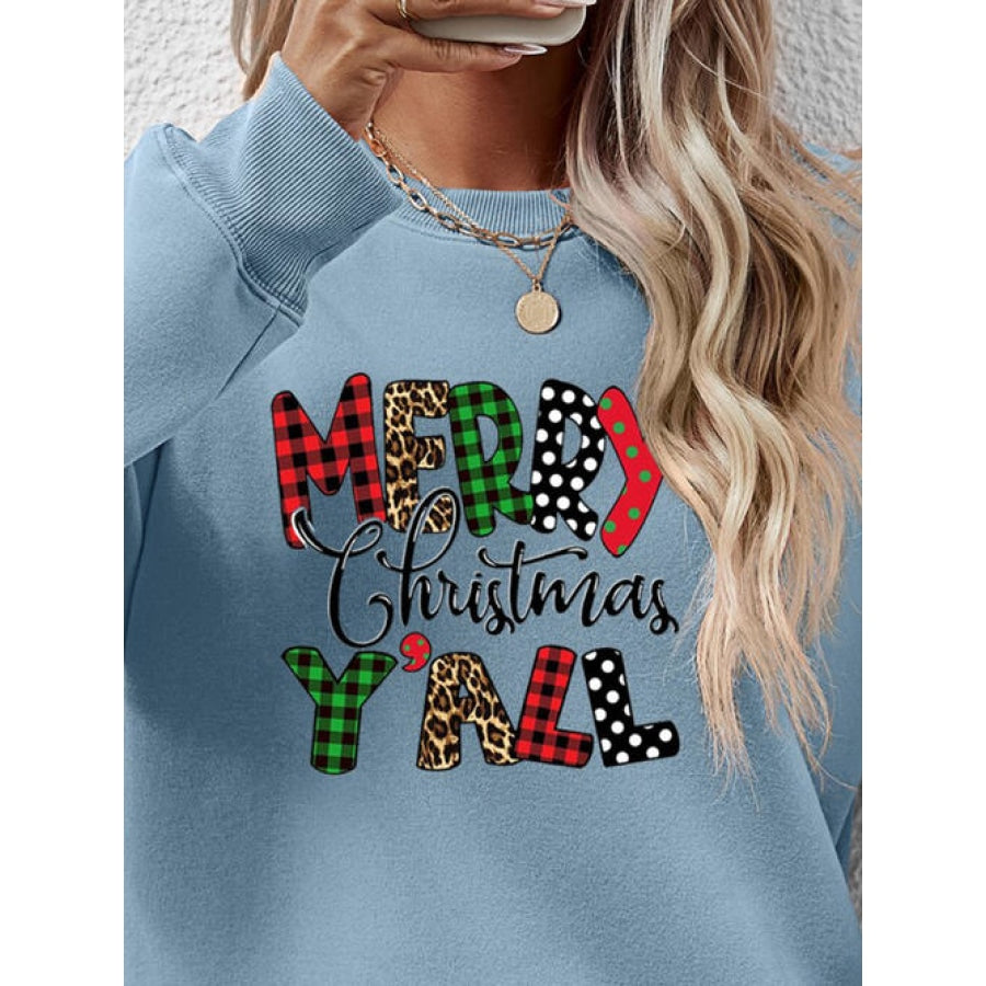 Letter Graphic Round Neck Long Sleeve Sweatshirt Clothing