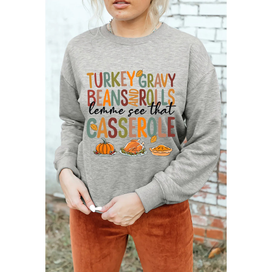 Letter Graphic Round Neck Long Sleeve Sweatshirt Gray / S Apparel and Accessories