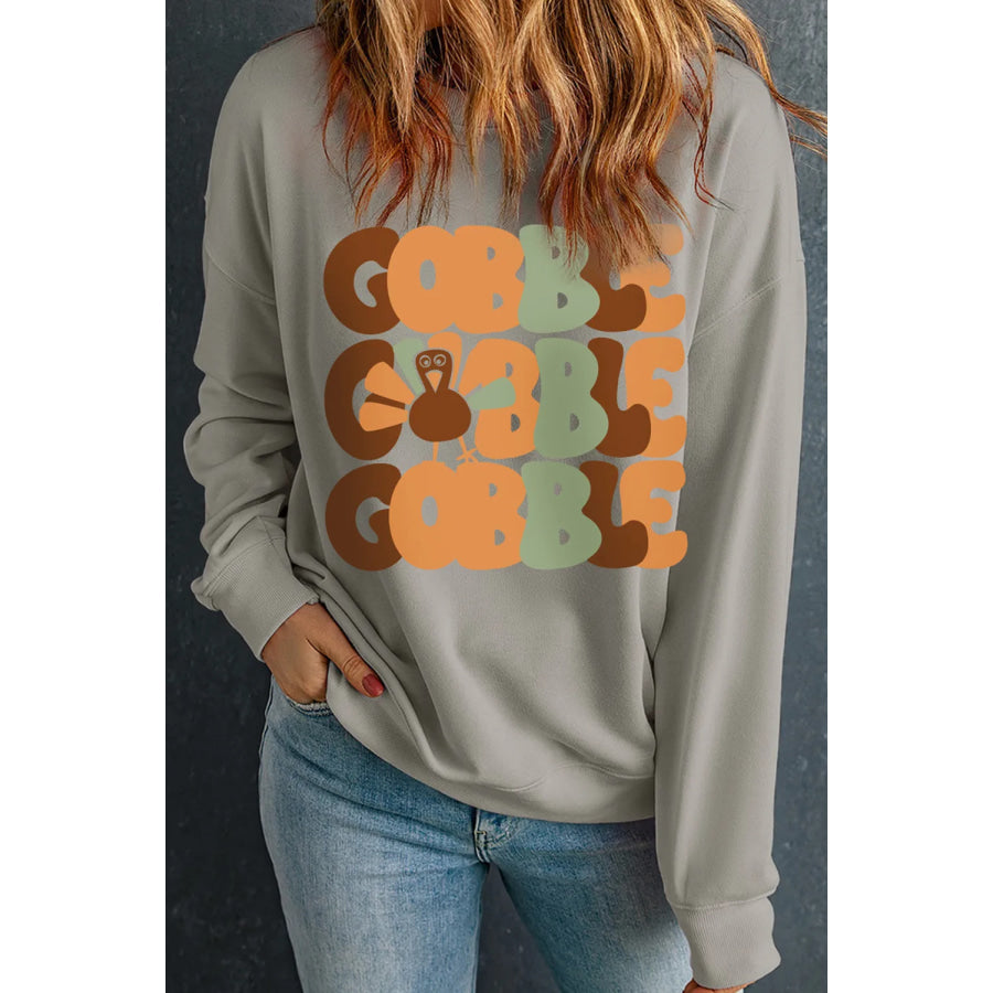 Letter Graphic Round Neck Long Sleeve Sweatshirt Gray / S Apparel and Accessories