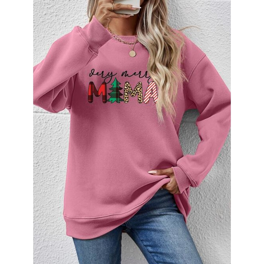 Letter Graphic Round Neck Long Sleeve Sweatshirt Moonlit Mauve / S Clothing