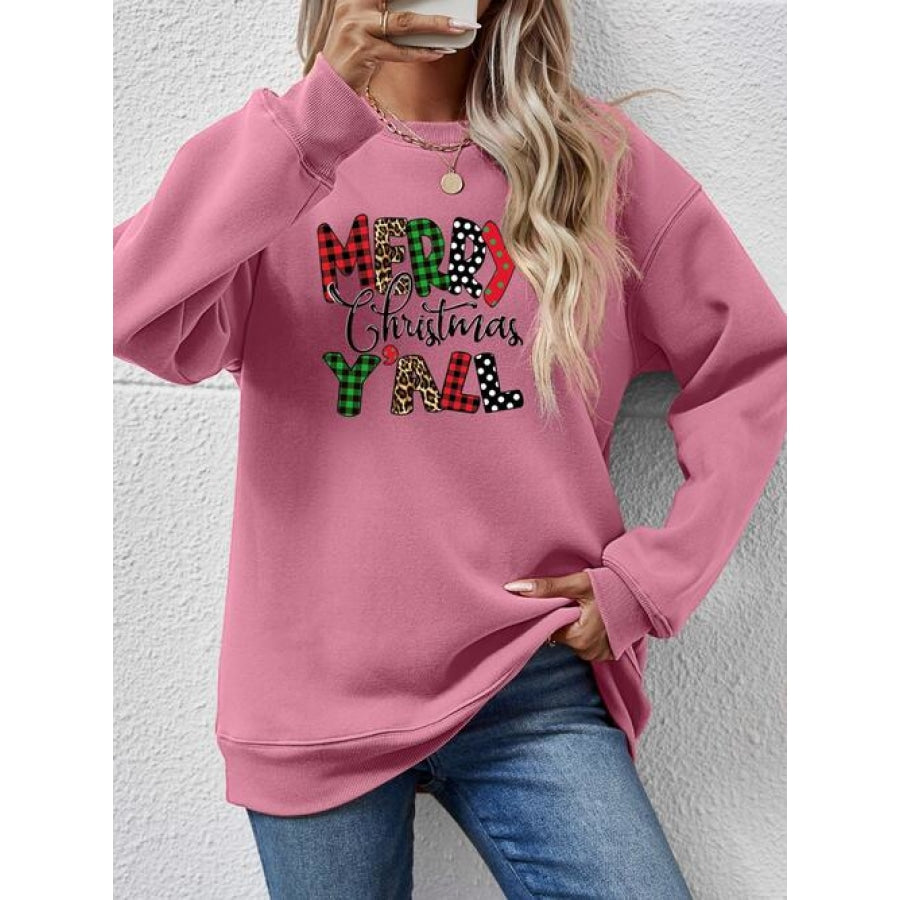 Letter Graphic Round Neck Long Sleeve Sweatshirt Moonlit Mauve / S Clothing