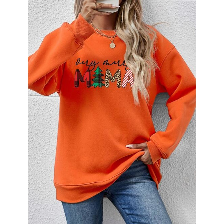 Letter Graphic Round Neck Long Sleeve Sweatshirt Pumpkin / S Clothing