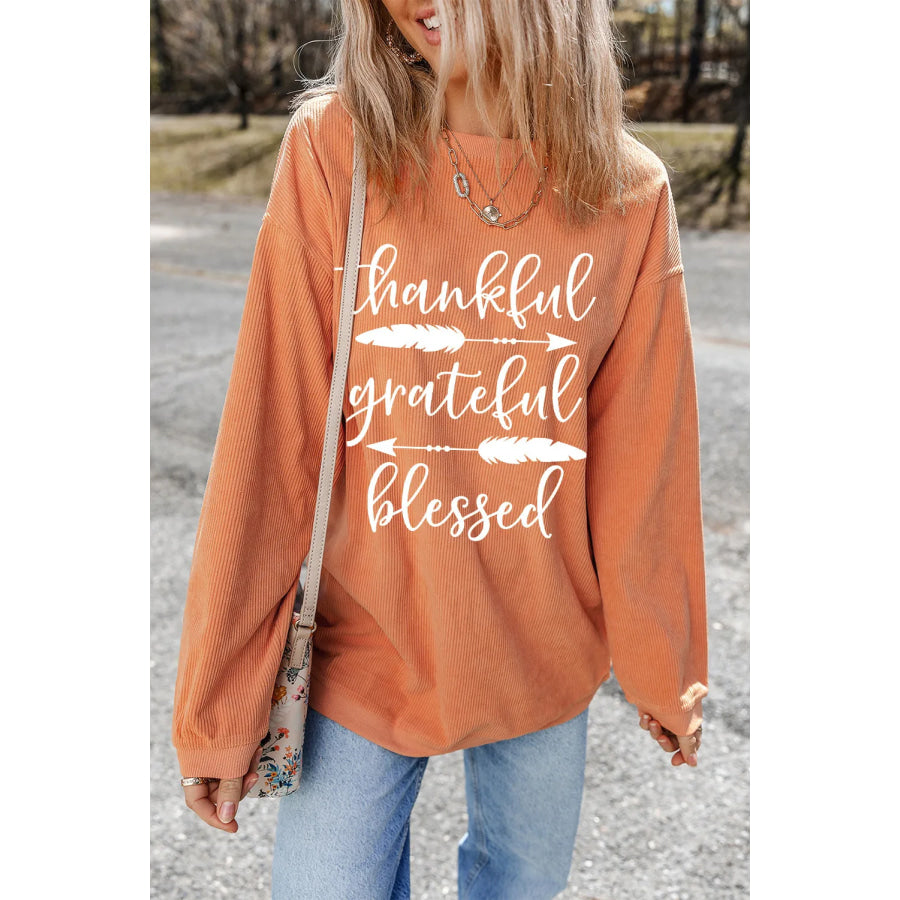 Letter Graphic Round Neck Long Sleeve Sweatshirt Sherbet / S Apparel and Accessories