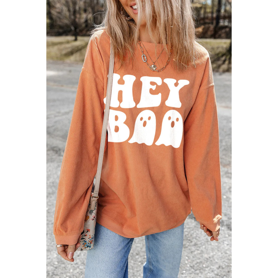 Letter Graphic Round Neck Long Sleeve Sweatshirt Sherbet / S Apparel and Accessories