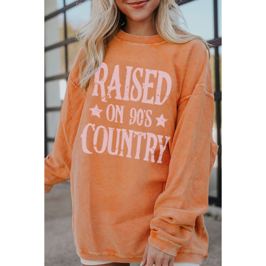 Letter Graphic Round Neck Long Sleeve Sweatshirt Sherbet / S Apparel and Accessories