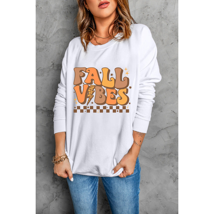 Letter Graphic Round Neck Long Sleeve Sweatshirt White / S Apparel and Accessories