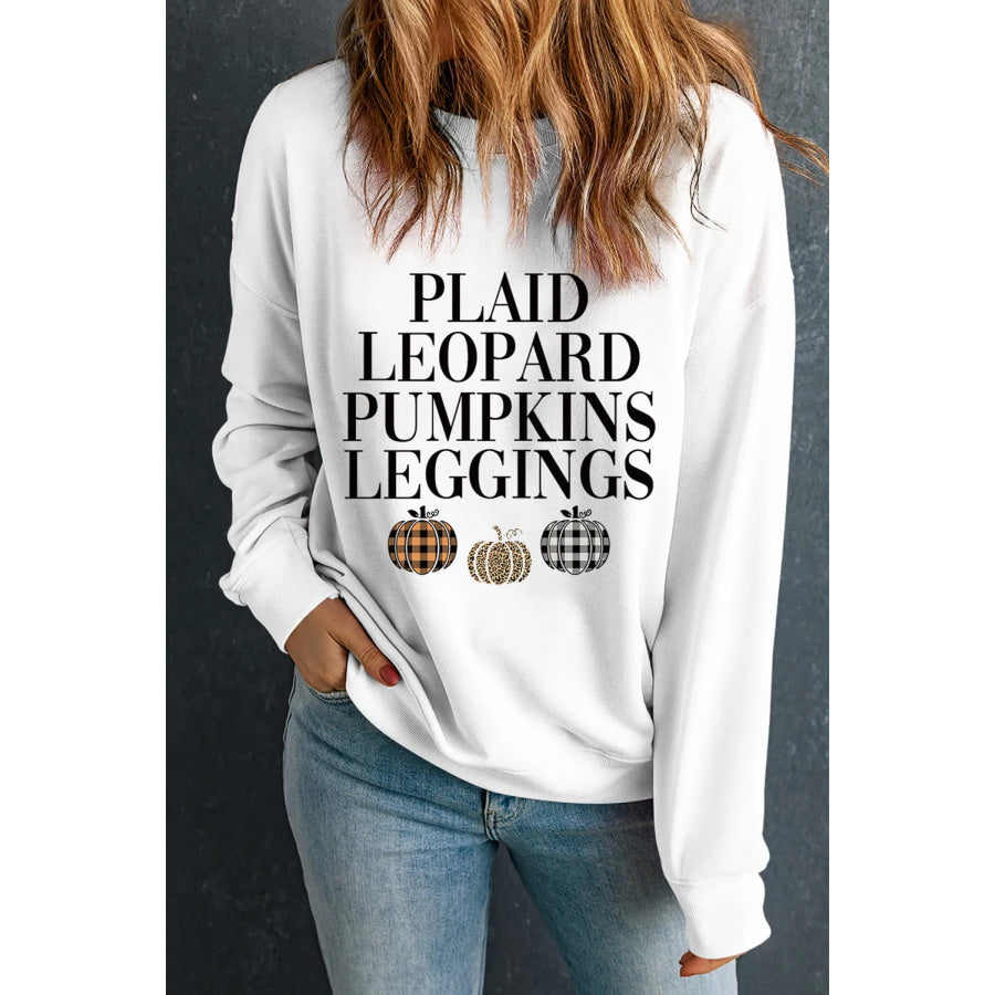 Letter Graphic Round Neck Long Sleeve Sweatshirt White / S Apparel and Accessories