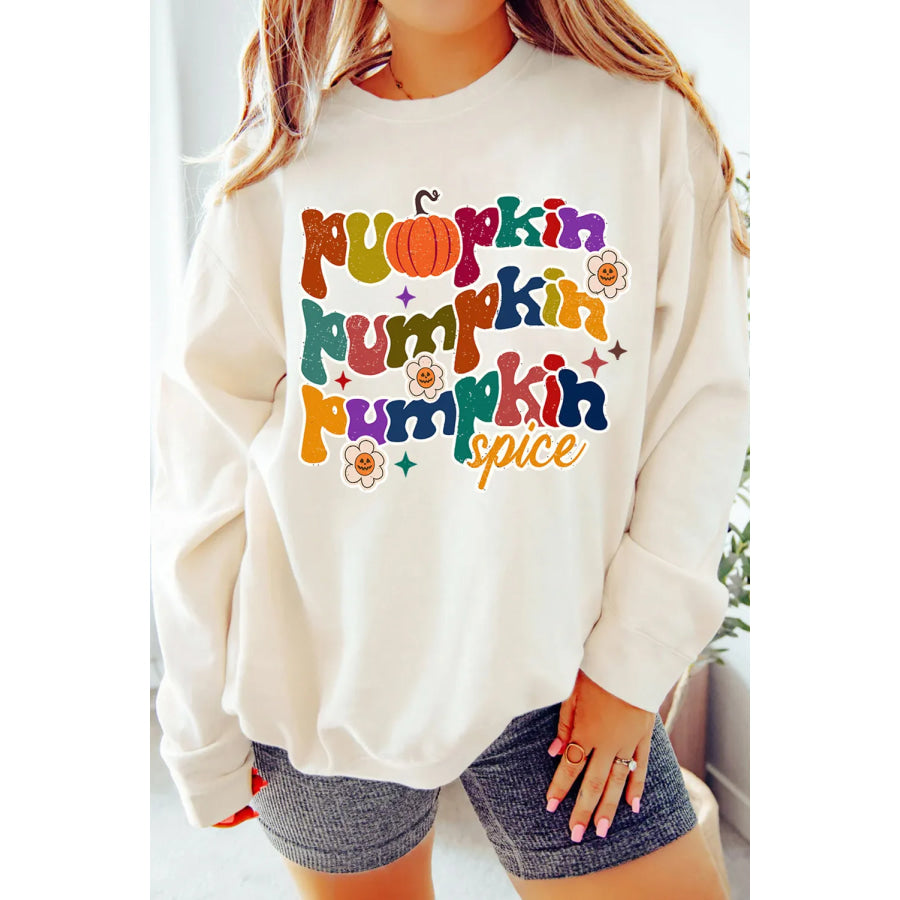 Letter Graphic Round Neck Long Sleeve Sweatshirt White / S Apparel and Accessories