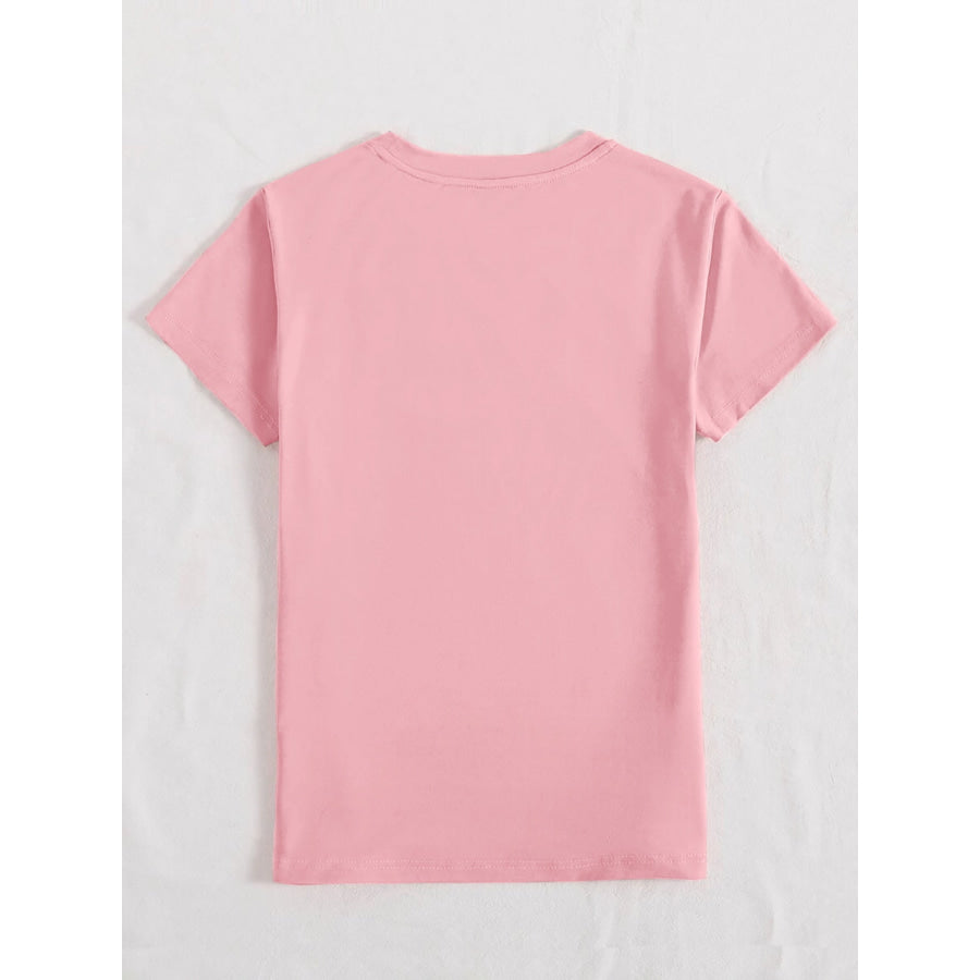 Letter Graphic Round Neck Short Sleeve T - Shirt Blush Pink / S Apparel and Accessories