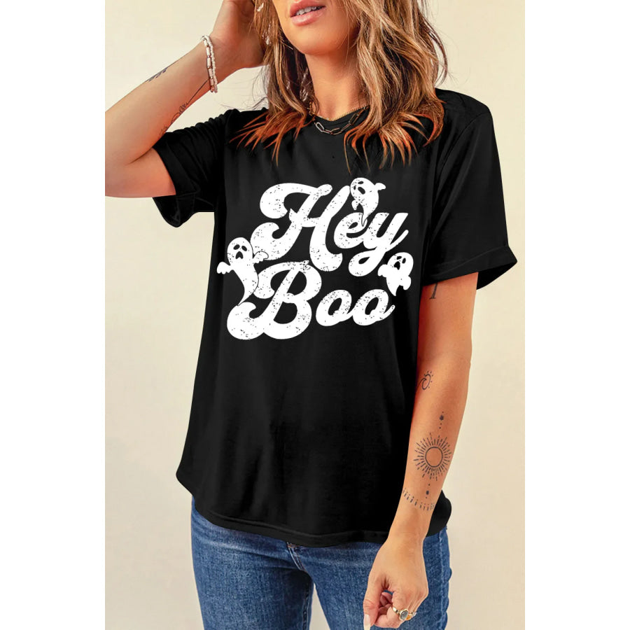 Letter Graphic Round Neck Short Sleeve T-Shirt Apparel and Accessories