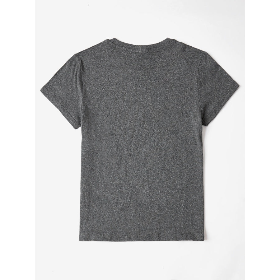 Letter Graphic Round Neck Short Sleeve T-Shirt Dark Gray / S Apparel and Accessories