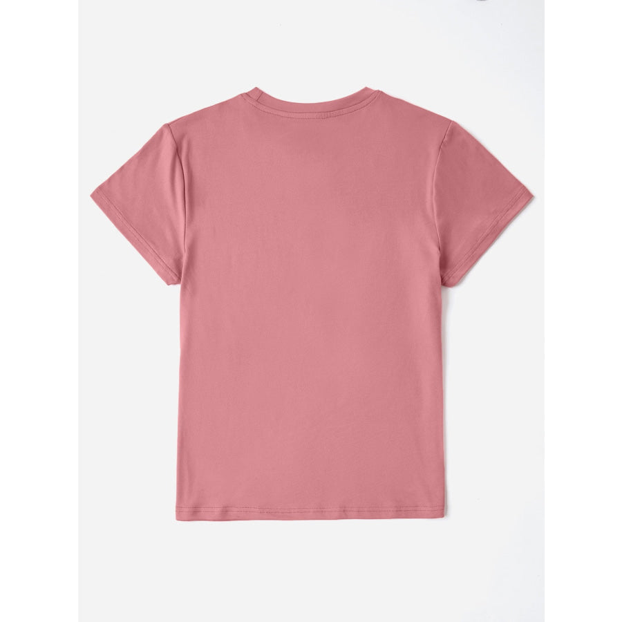 Letter Graphic Round Neck Short Sleeve T-Shirt Dusty Pink / S Apparel and Accessories