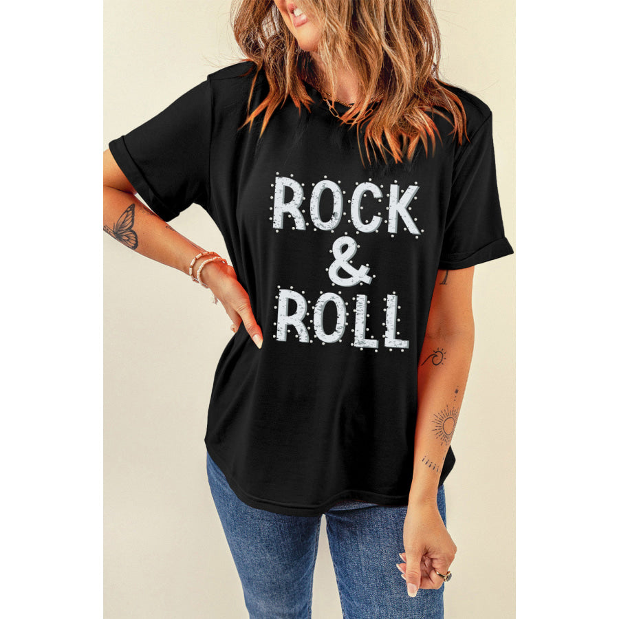 Letter Graphic Round Neck Short Sleeve T - Shirt Apparel and Accessories