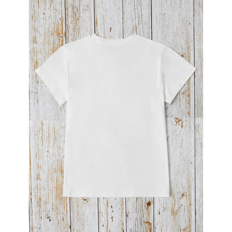 Letter Graphic Round Neck Short Sleeve T - Shirt Apparel and Accessories