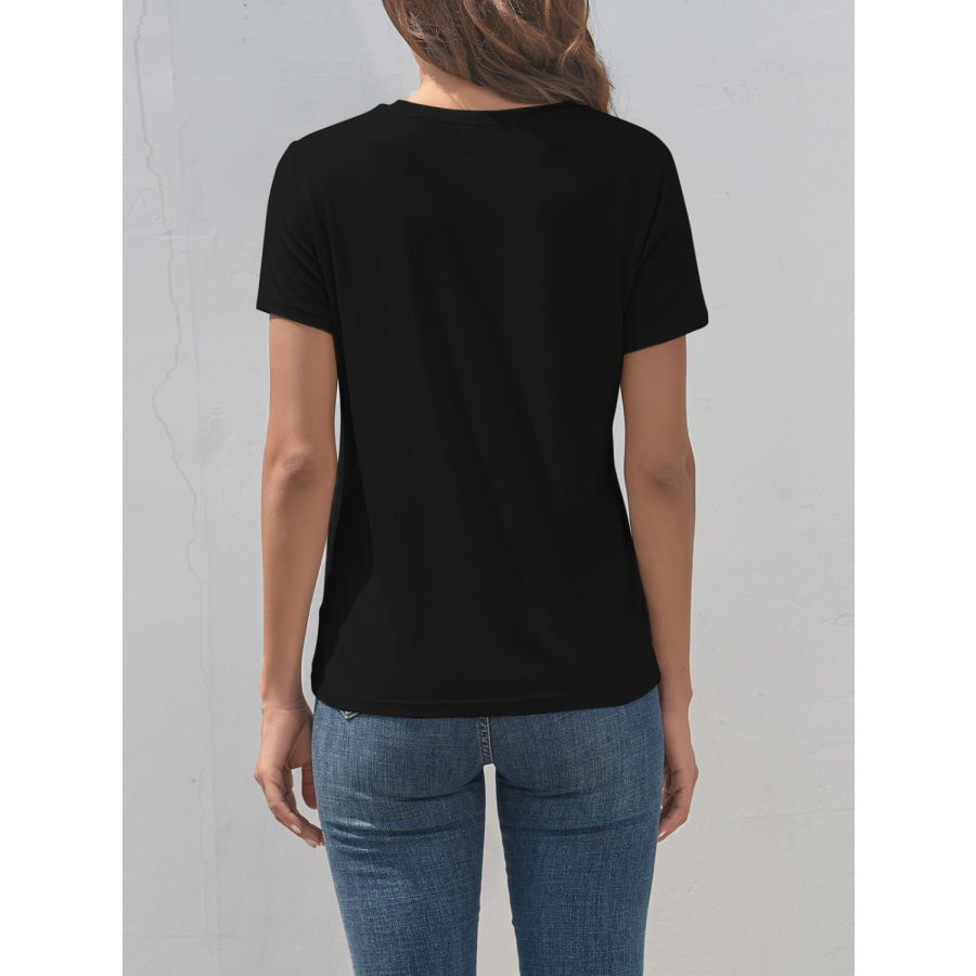 Letter Graphic Round Neck Short Sleeve T - Shirt Apparel and Accessories