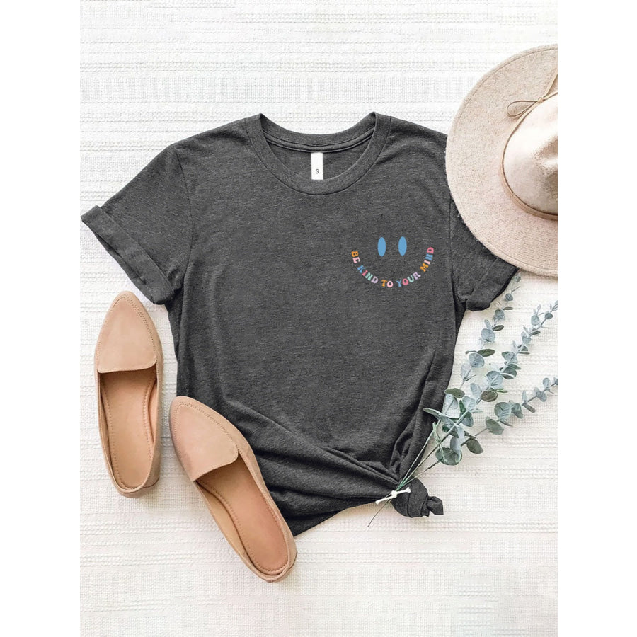 Letter Graphic Round Neck Short Sleeve T - Shirt Charcoal / S Apparel and Accessories