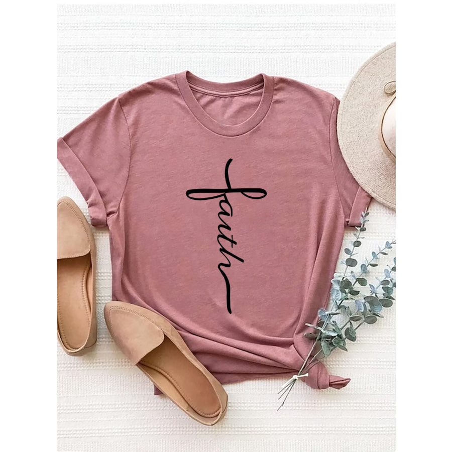 Letter Graphic Round Neck Short Sleeve T-Shirt Dusty Pink / S Apparel and Accessories