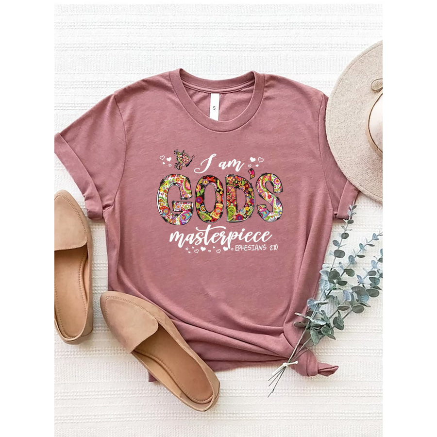 Letter Graphic Round Neck Short Sleeve T - Shirt Dusty Pink / S Apparel and Accessories