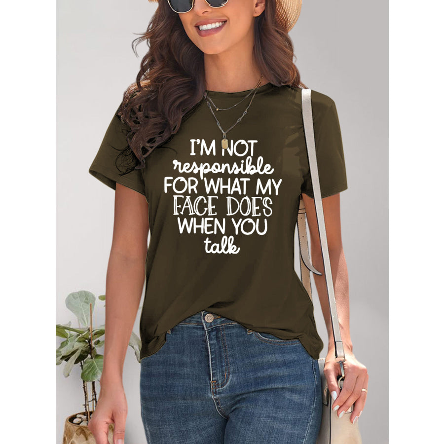 Letter Graphic Round Neck Short Sleeve T-Shirt Olive Brown / S Apparel and Accessories