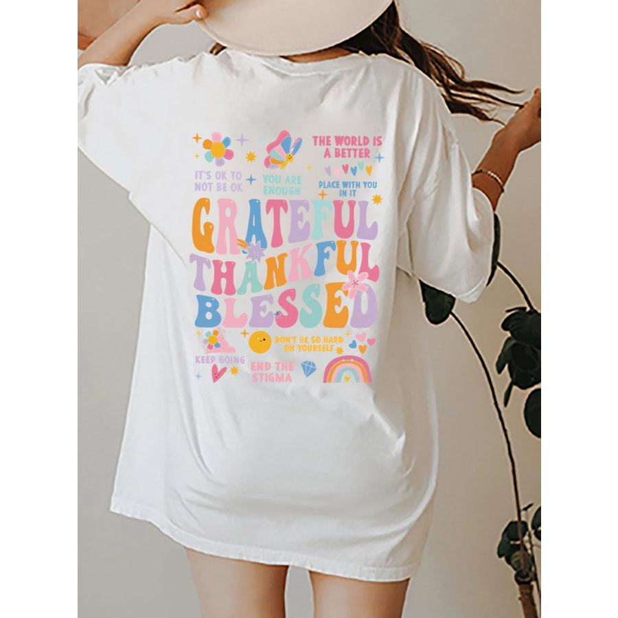 Letter Graphic Round Neck Short Sleeve T - Shirt White / S Apparel and Accessories