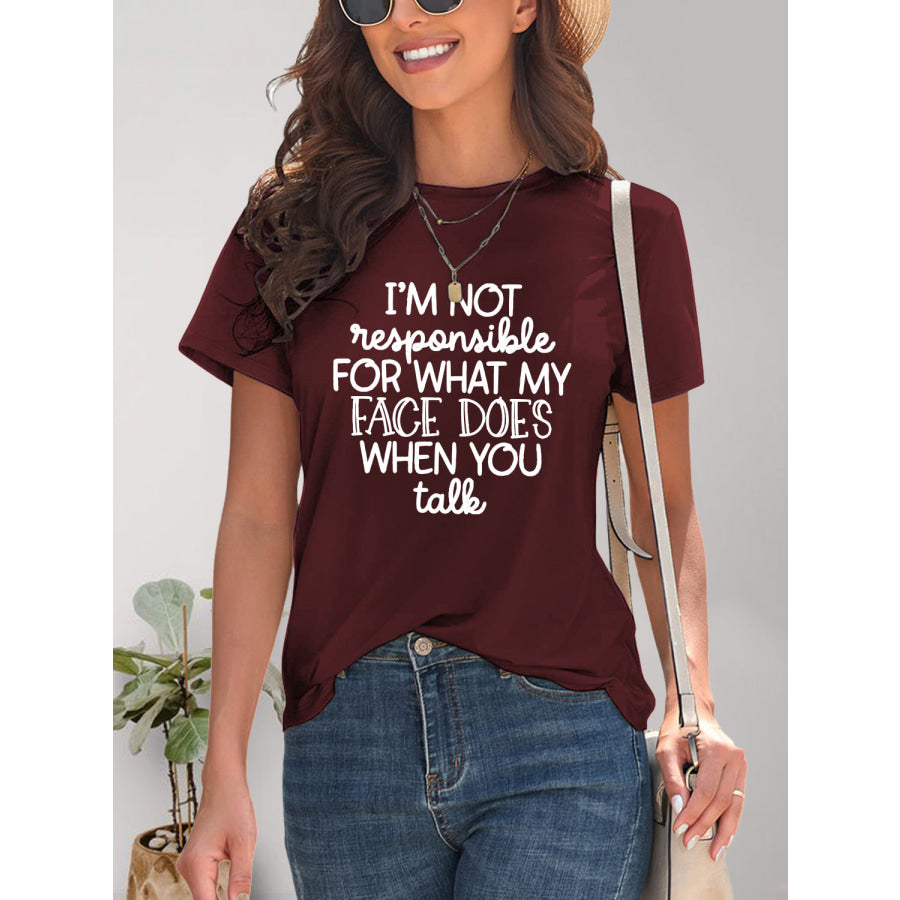 Letter Graphic Round Neck Short Sleeve T-Shirt Wine / S Apparel and Accessories