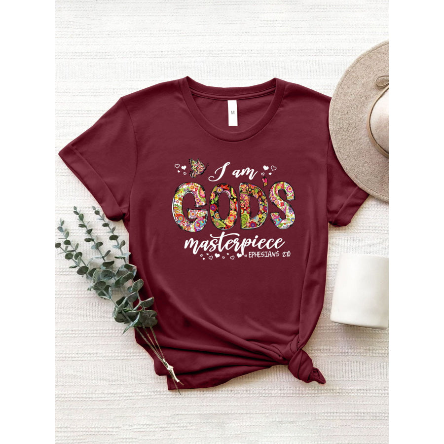 Letter Graphic Round Neck Short Sleeve T - Shirt Wine / S Apparel and Accessories