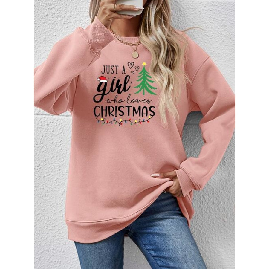 Letter Graphic Round Neck Sweatshirt Blush Pink / S Clothing