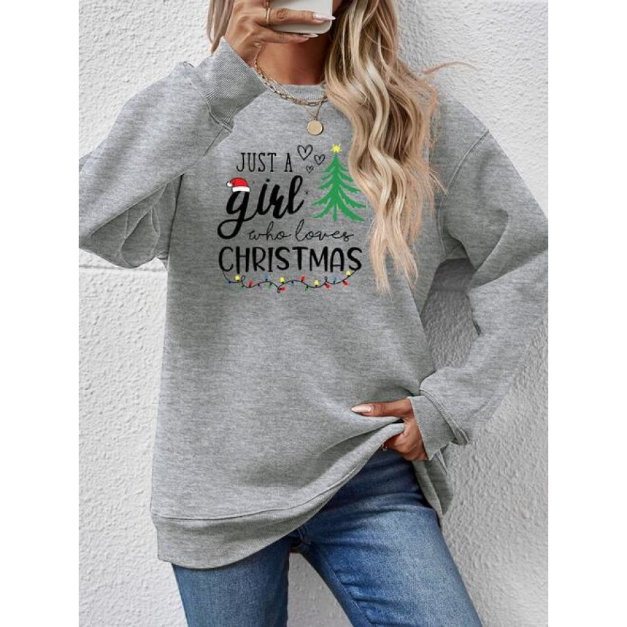 Letter Graphic Round Neck Sweatshirt Charcoal / S Clothing