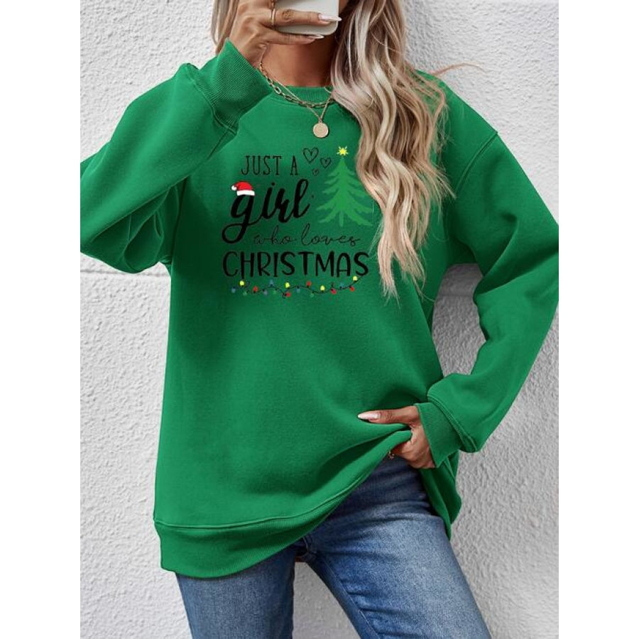 Letter Graphic Round Neck Sweatshirt Green / S Clothing