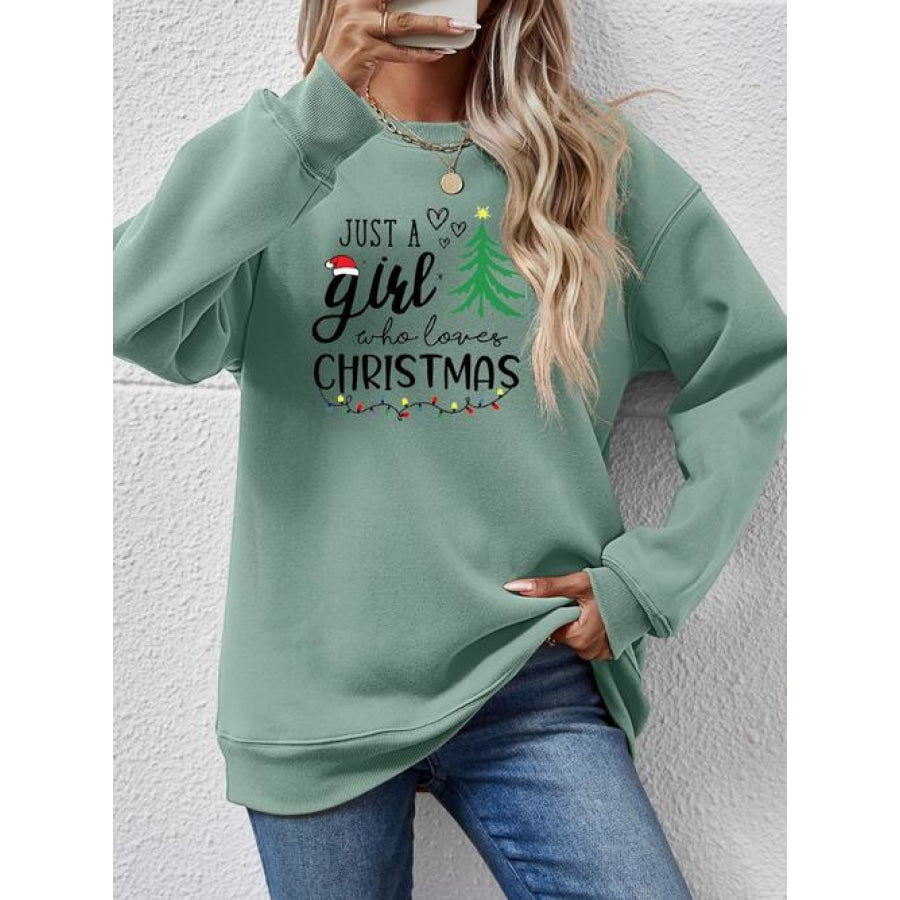 Letter Graphic Round Neck Sweatshirt Sage / S Clothing