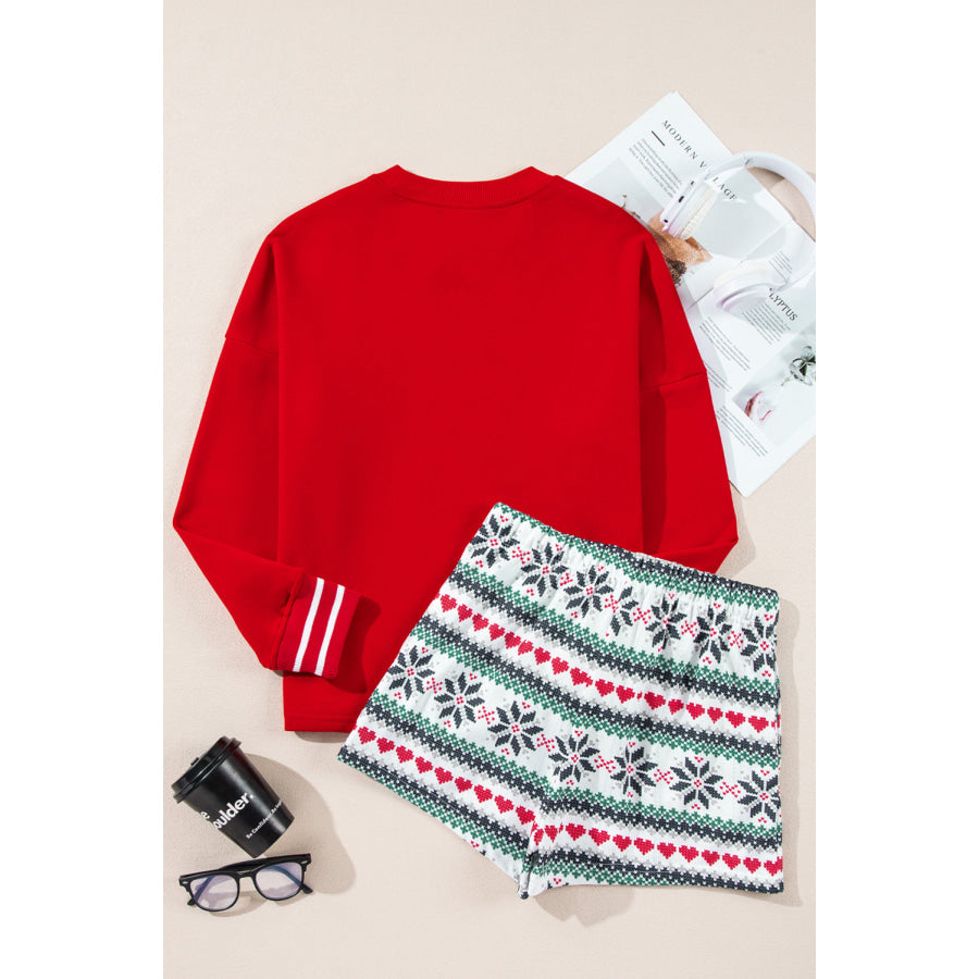 Letter Graphic Round Neck Top and Printed Shorts Lounge Set Apparel and Accessories