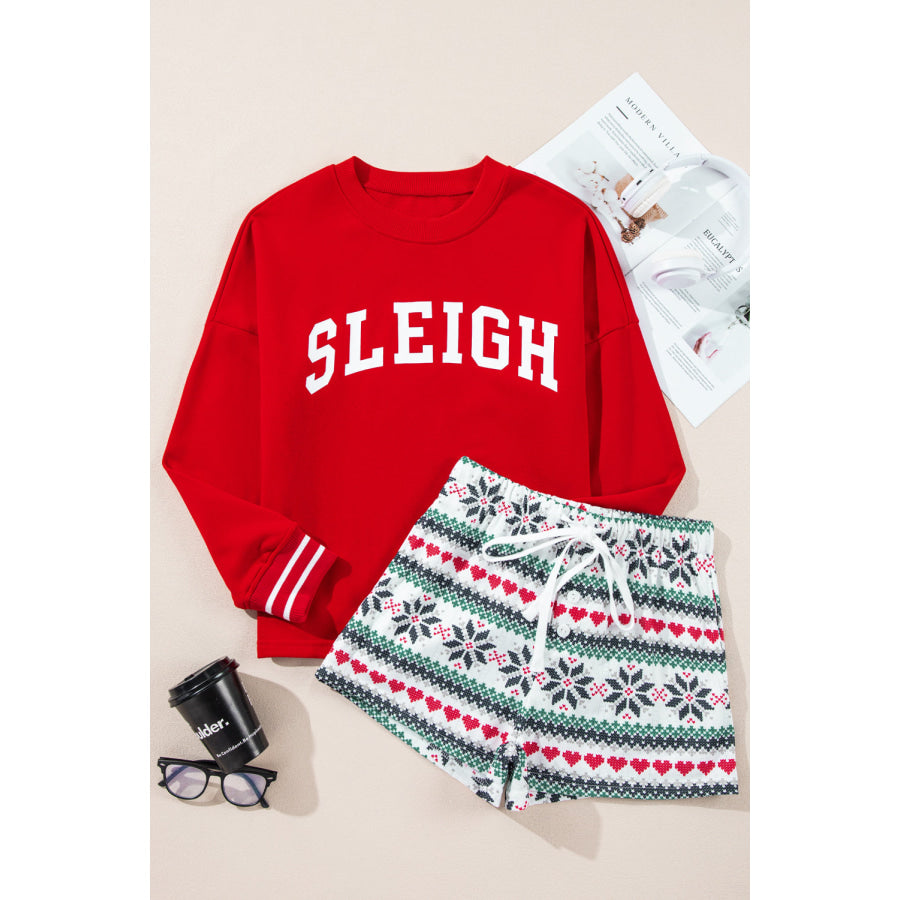 Letter Graphic Round Neck Top and Printed Shorts Lounge Set Apparel and Accessories