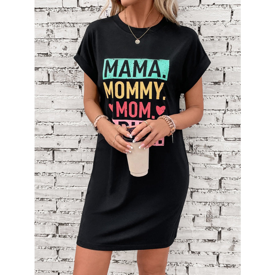 Letter Graphic Short Sleeve Mini Tee Dress Apparel and Accessories