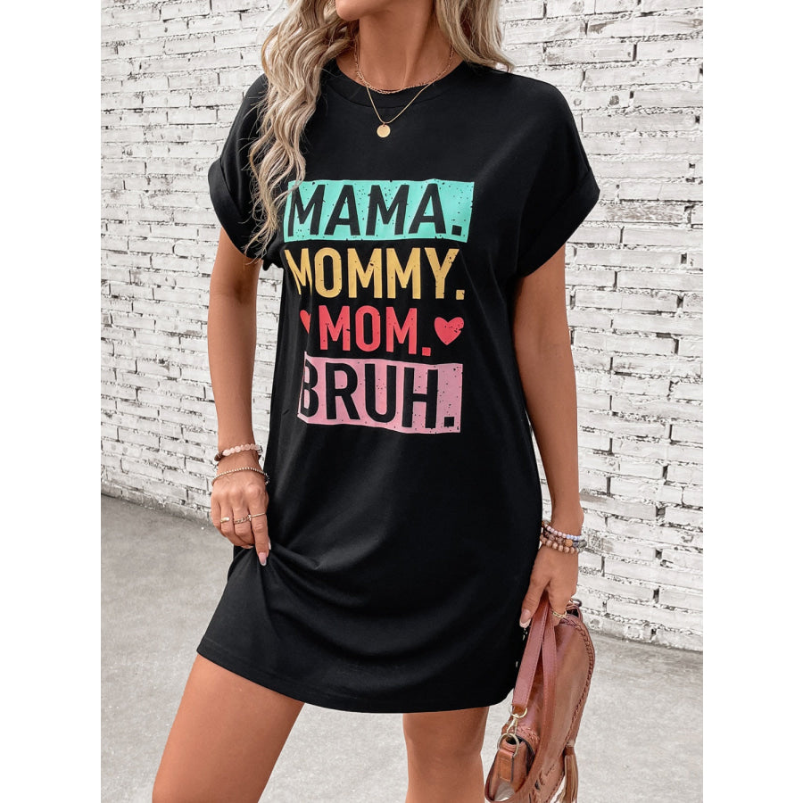 Letter Graphic Short Sleeve Mini Tee Dress Black / S Apparel and Accessories