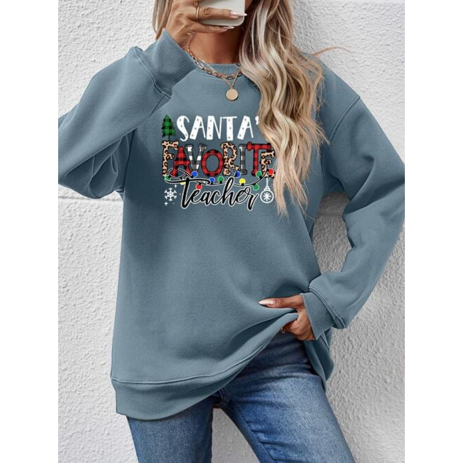 Letter Graphic Sweatshirt Air Force Blue / S