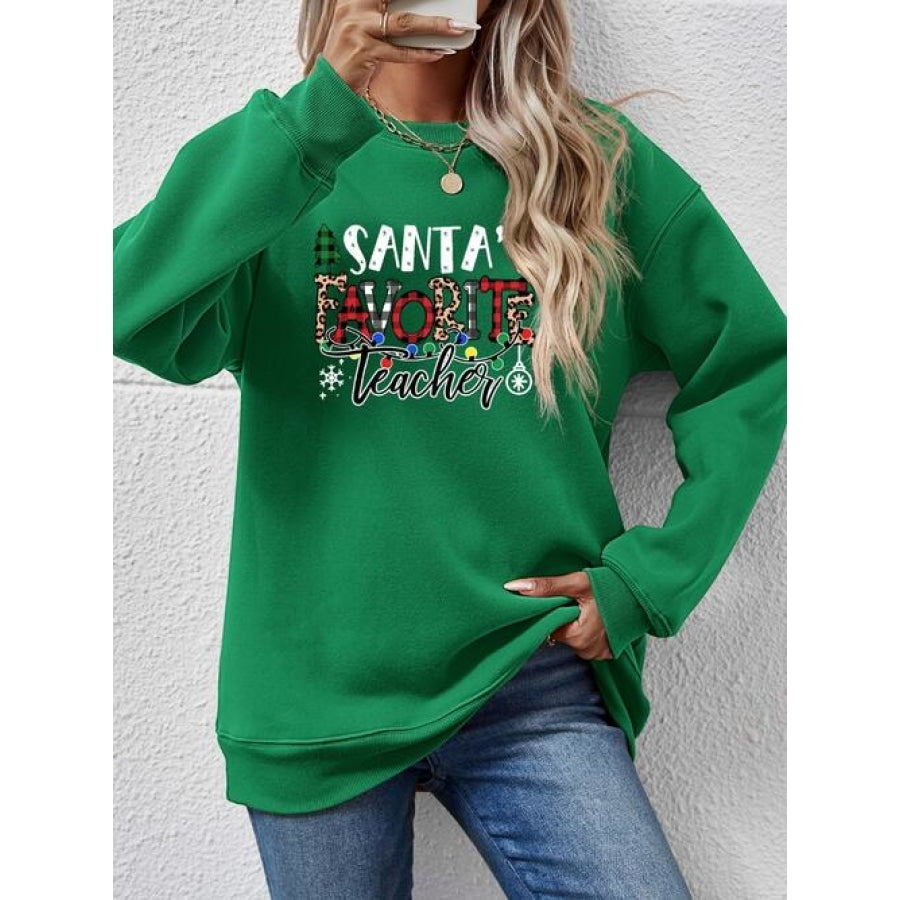 Letter Graphic Sweatshirt Green / S