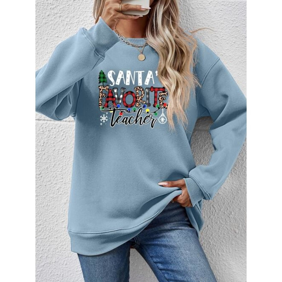 Letter Graphic Sweatshirt Misty Blue / S