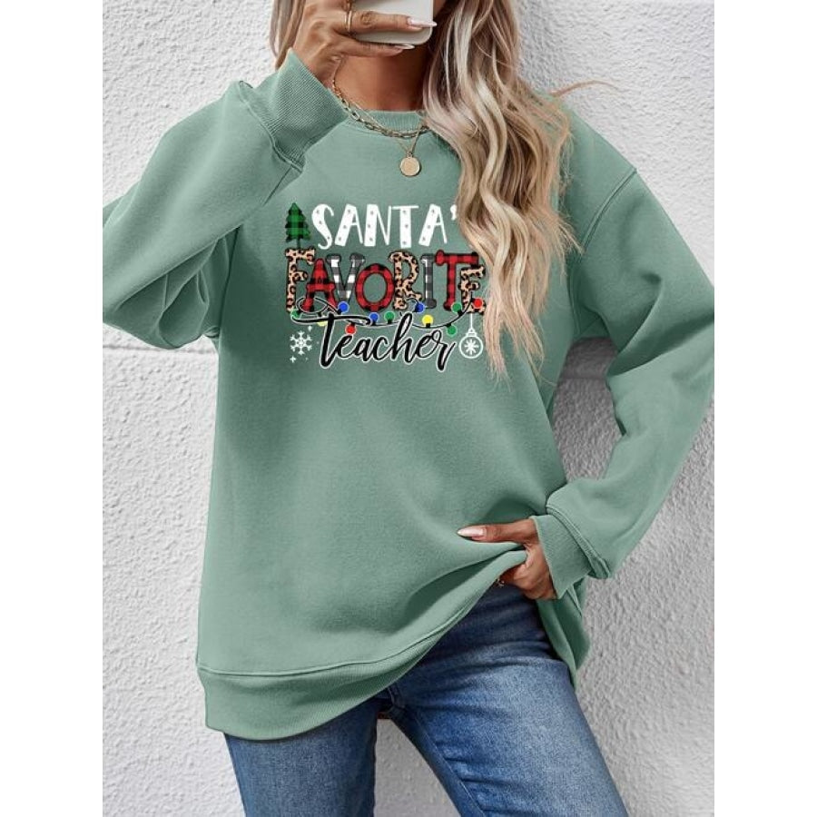 Letter Graphic Sweatshirt Sage / S