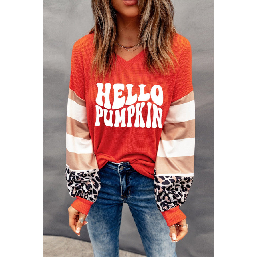 Letter Graphic V-Neck Long Sleeve Top Apparel and Accessories