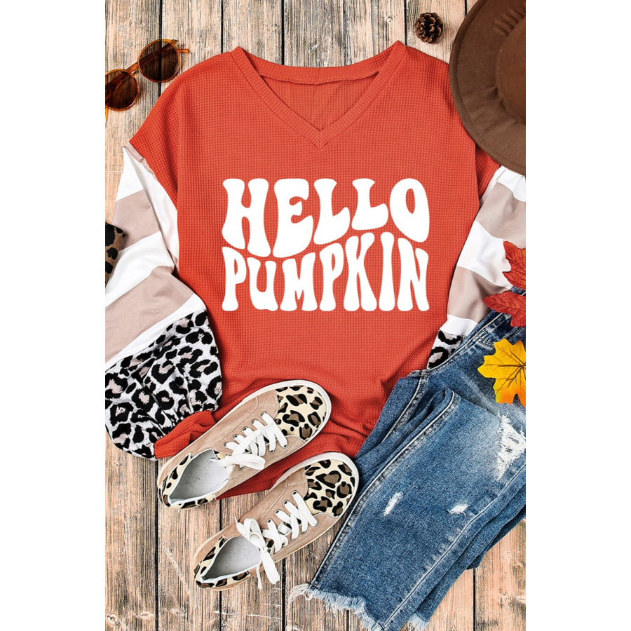 Letter Graphic V-Neck Long Sleeve Top Apparel and Accessories