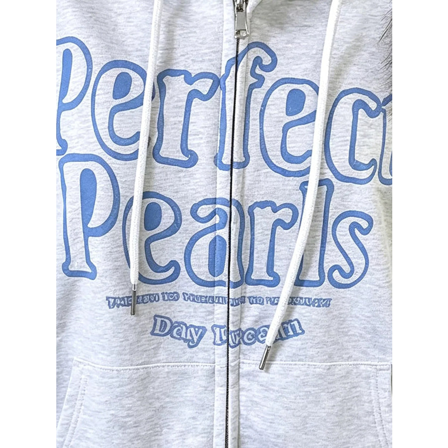 Letter Graphic Zip-Up Hoodie Apparel and Accessories