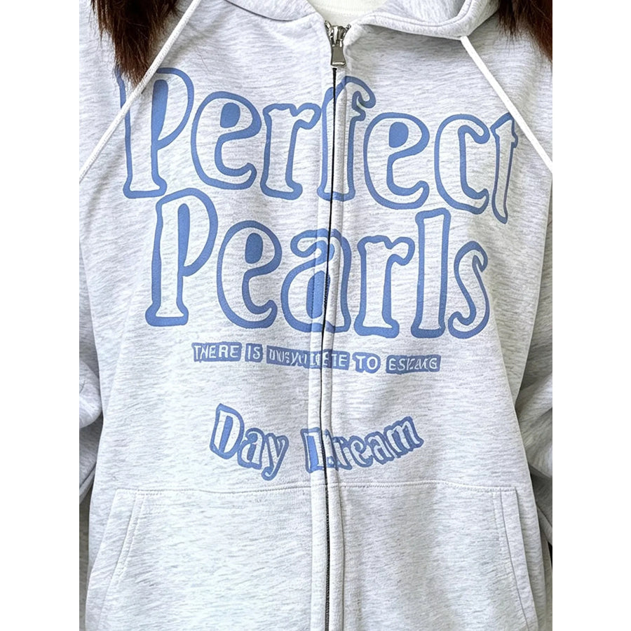 Letter Graphic Zip-Up Hoodie Apparel and Accessories