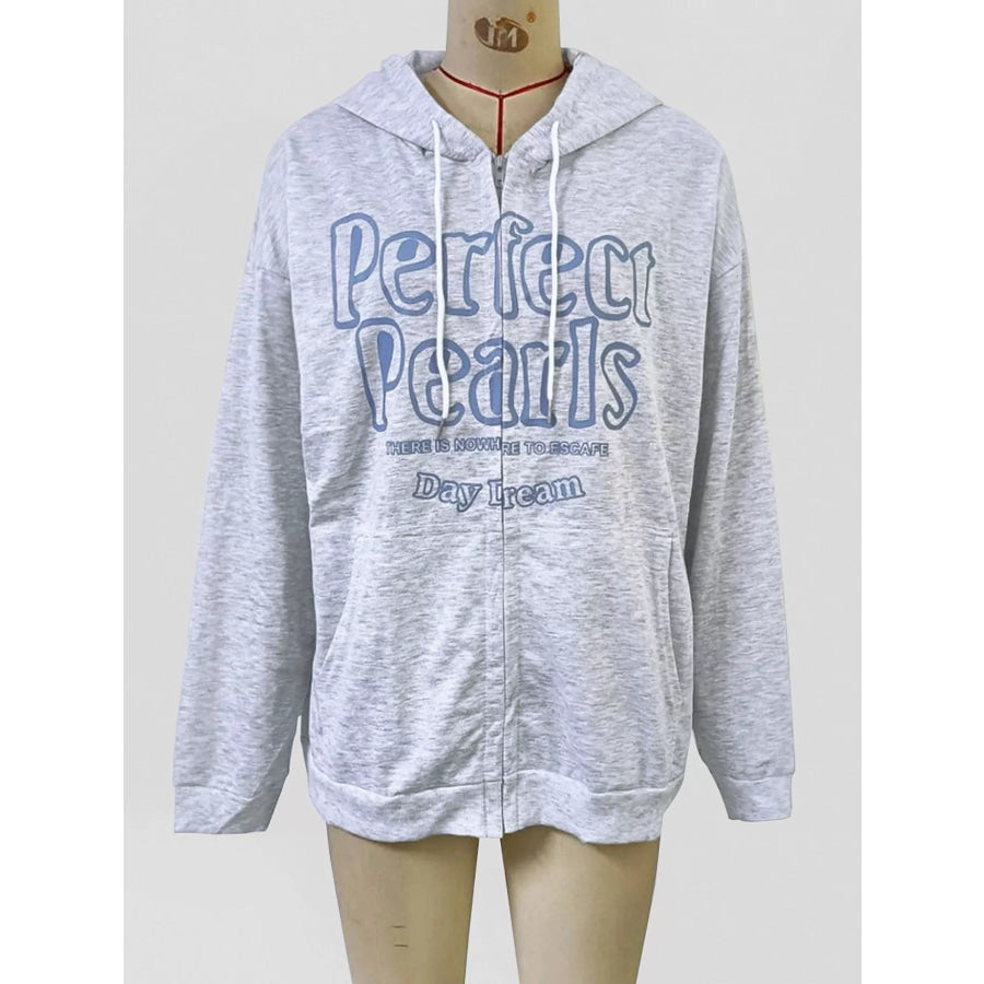 Letter Graphic Zip-Up Hoodie Apparel and Accessories