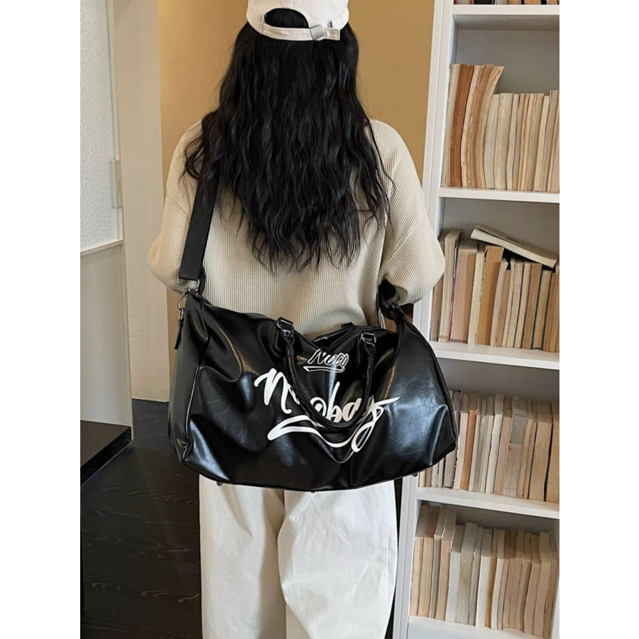Letter Leather Travel Bag Black / onesize Apparel and Accessories