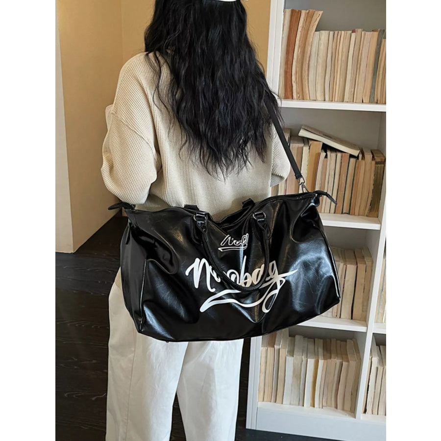 Letter Leather Travel Bag Black / onesize Apparel and Accessories