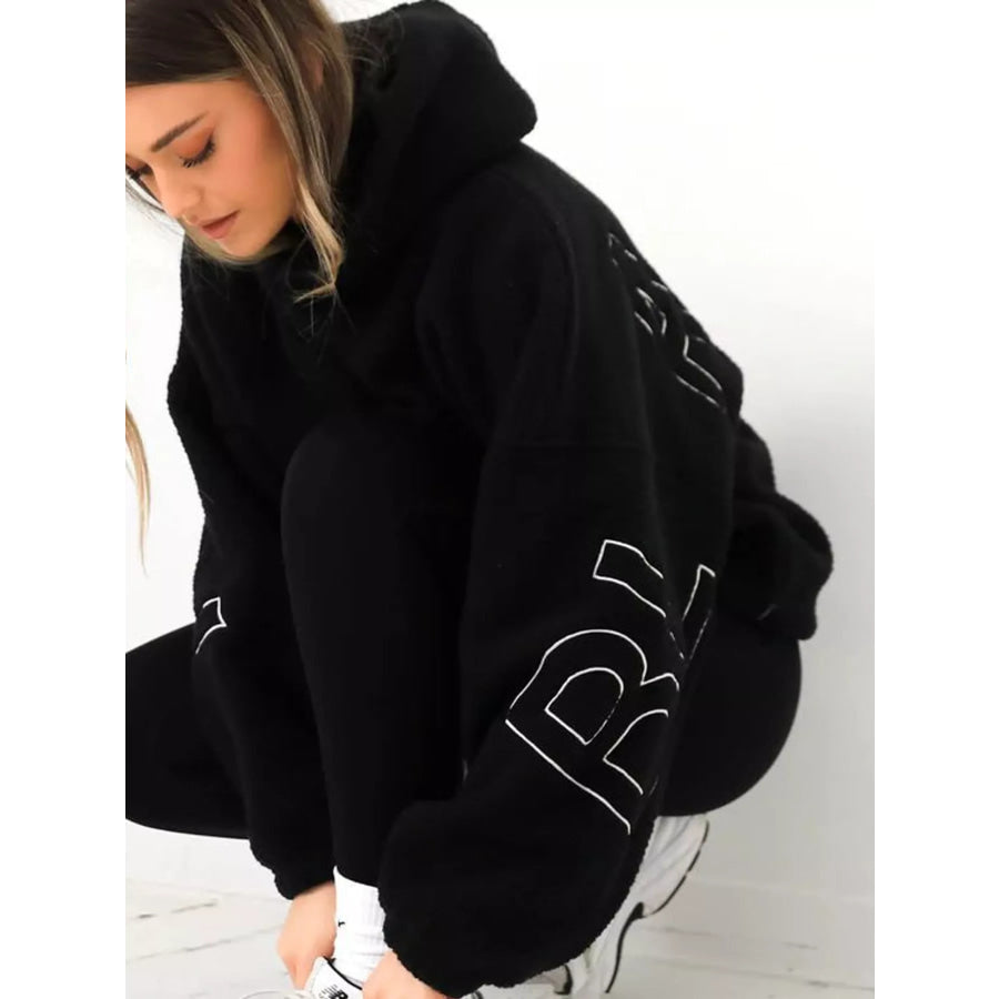 Letter Oversized Sherpa Hoodie Apparel and Accessories