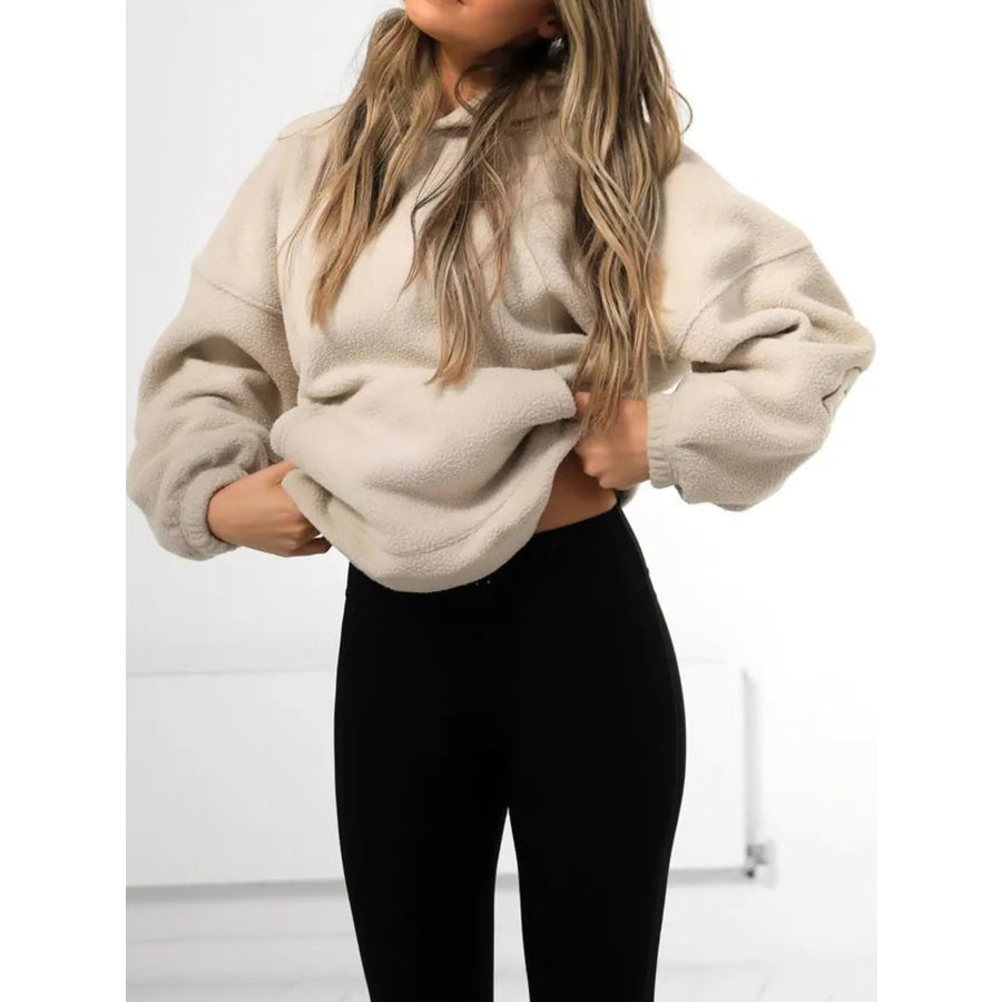 Letter Oversized Sherpa Hoodie Apricot / S Apparel and Accessories