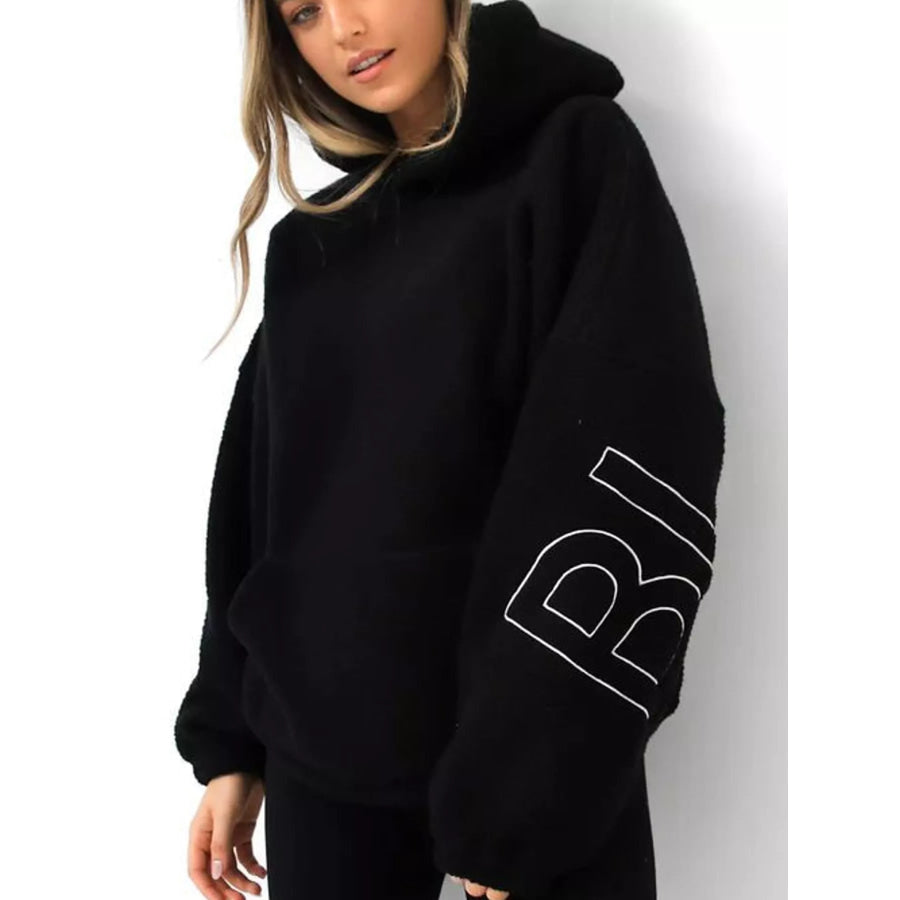 Letter Oversized Sherpa Hoodie Black / S Apparel and Accessories