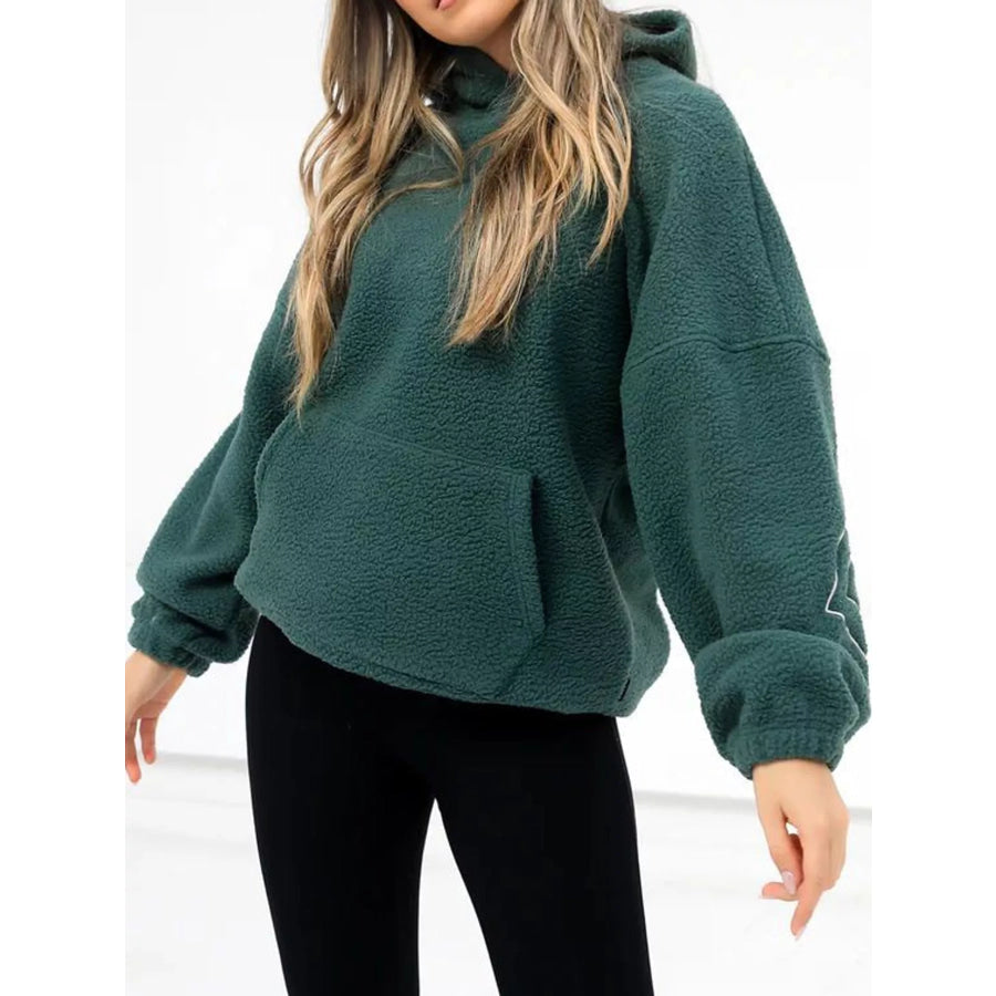 Letter Oversized Sherpa Hoodie Dark Green / S Apparel and Accessories